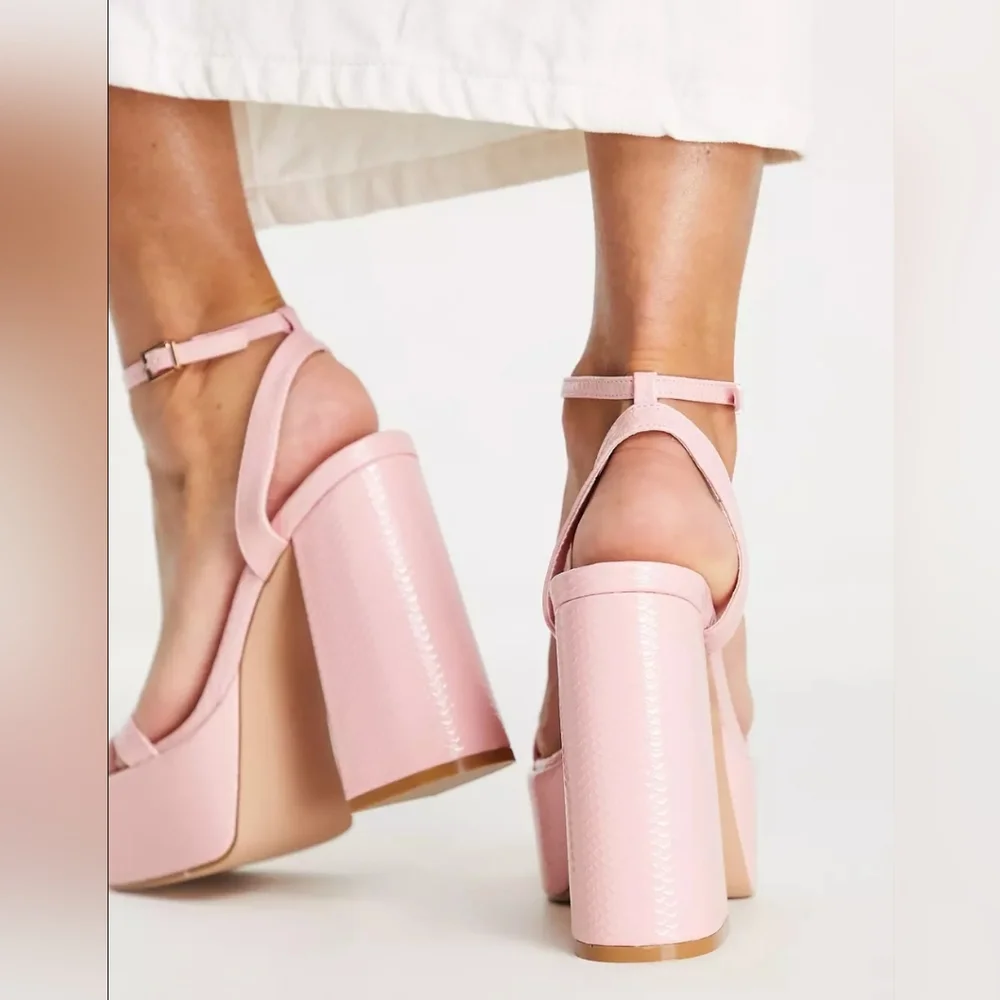 Simmi London Platform Square Toe Heeled Sandal Size 10 Wide Fit New! Pink
